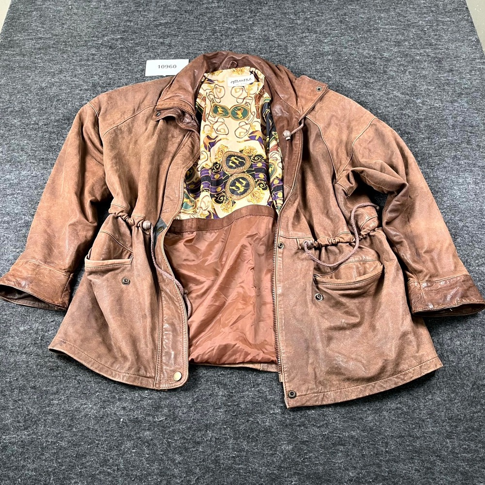 Vintage Split End Ltd Leather Jacket Womens Medium Brown Drawstring Waist Winter
